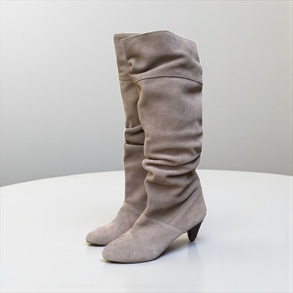 Colin Stuart Suede Kitten Heel Scrunch Boot in Taupe Women’s Size 9 - Picture 2 of 11